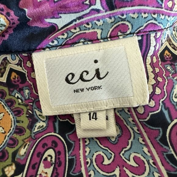 Eci New York Top Size 14 Y2K Silk Satin Tunic Tie Back Boho Indie Whimsigoth - Picture 13 of 14